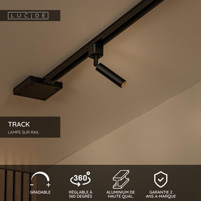 Lucide TRACK KEONI Spot sur rail - Système de rail monophasé / Éclairage sur rail - 1xG9 - Noir (Extension)